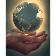 

GATYZTORY 60x75cm Oil Painting By Numbers Landscape Home Decor Draw By Number Hands and earth Canvas Painting Kits