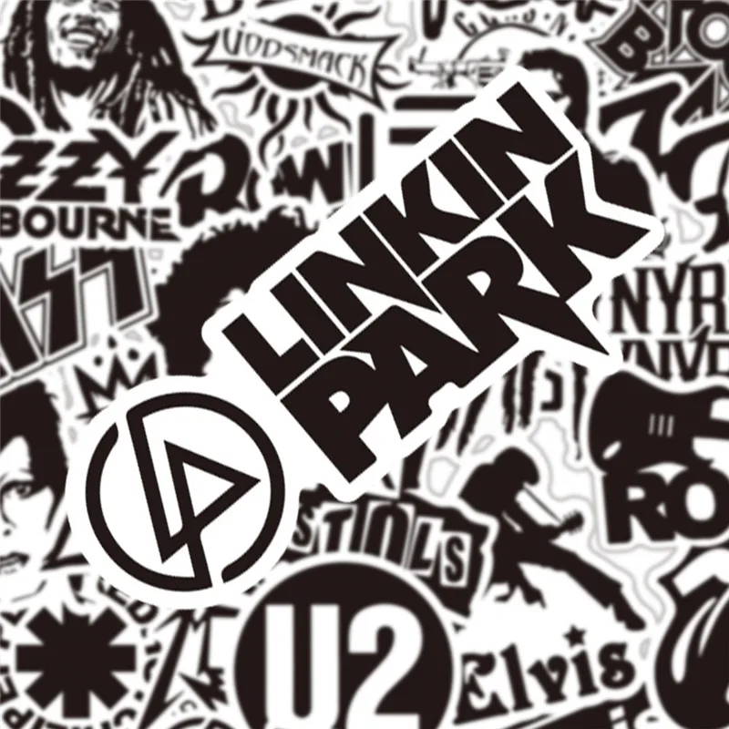 BLACK AND WHITE ROCK BAND STICKERS (10)