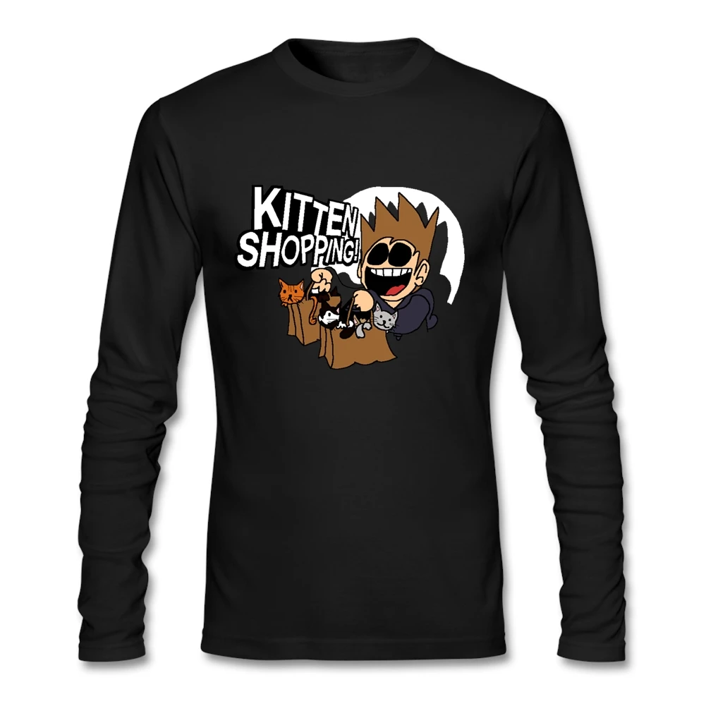 Eddsworld котенок шоппинг футболка с длинным рукавом мужская одежда хип-хоп простые хлопковые мужские футболки