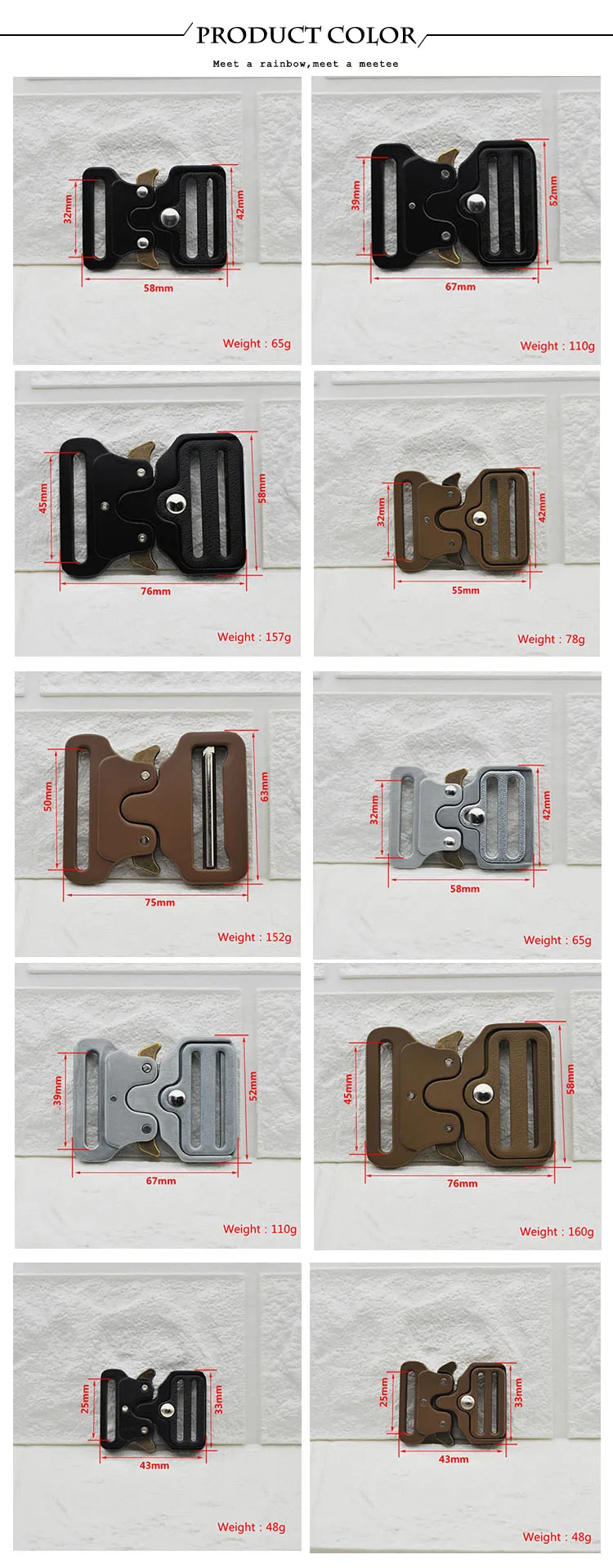 Meetee 1pc/4pcs ID25-50mm Alloy Release Buckle Outdoor Tactics Belt Strap Webbing Adjustment Buckle DIY Clothing Accessory YK032