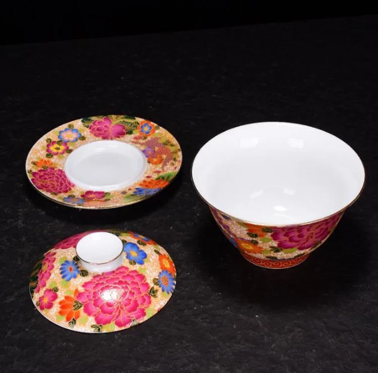 150 мл Цзиндэчжэнь фарфоровая Gaiwan изысканная с эмалью цветная чайная чаша блюдцем