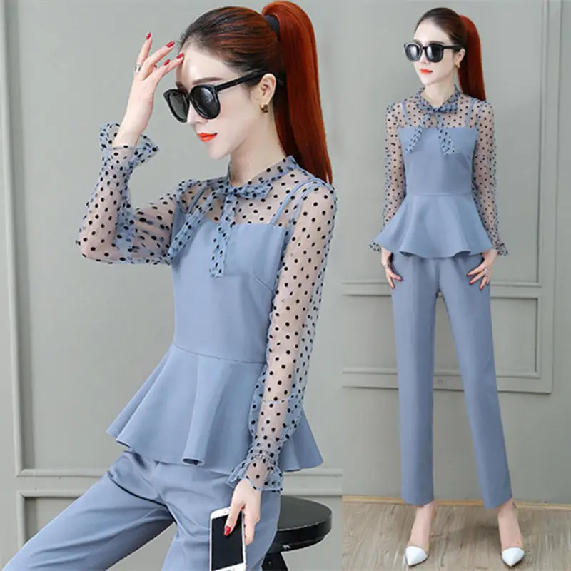 Women 2020 Spring Autumn OL Suits Female Long Sleeve Blouse + High Waist Pants Sets Ladies Elegant Slim Plus Size 4XL 2PCs Y394 |