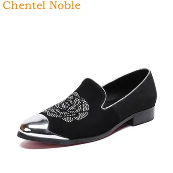 

Chentel Noble Manual Gentleman Suede Crystal Flower Fashion Mens Dress Shoes Flats Bottom Handsome Casual Mens Shoes Black
