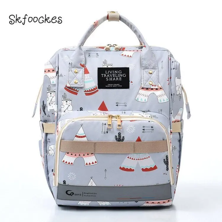 

Skfoockes Diaper Bag 2020 New Style Printed Backpack Anti-Spillage Diaper Bag Pad Bag Dry and Wet Separation Mummy Bag for Women