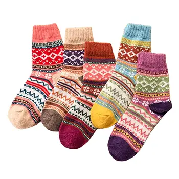 

5Pairs Women Retro Imitation Woolen Thick Breathable Stripe Plaid Print Socks