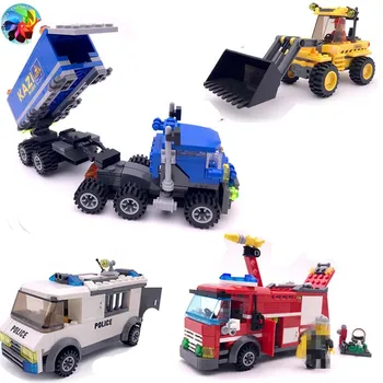 

bulldozer Excavating vehicle trucks fire engine polices Educational Assembled Models Building Blocks Compatible small Bricks toy
