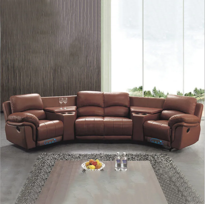 MANBAS Living Room Sofas Manual / Electric Recliner Italinan Genuine Leather Couch Retractable Theater Reclining Armchair 4 Seat