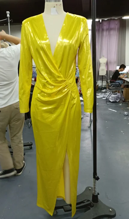Сексуальное женское платье с v-образным вырезом и длинным рукавом, с разрезом по бокам, блестящее платье макси, осень, дизайнерское вечернее платье с рюшами, женское платье