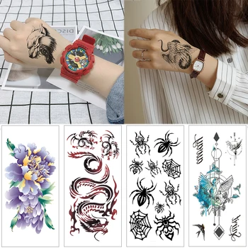 

25 designs Waterproof fake tattoo Dragon scorpion black ink color temporary tattoo sticker Butterfly flower body tattoos