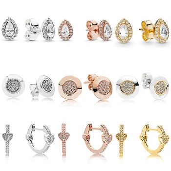 

9 Style 1 Pair Ear Studs Rose Gold Alluring Hearts Hoop Crystal High Quality Earring Pan Earring With Women Wedding Jewelry