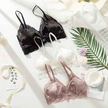 

LEECHEE Bra for women Natural silk Sexy lingerie Lace double breasted Brassiere push up Bralette comfortable breathable bras