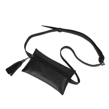 

Women Leather Waist Bags Mini Portable Phone Bag Female Belt Bag Purse Tassel Chest Handbags Bag Black