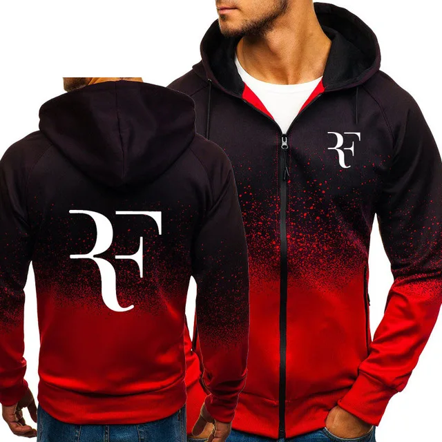 

RF Roger Federer Print Sweatshirt Gradient Hoodies Men Spring Autumn Fleece Zipper Jacket Mens Hoodie Harajuku Male Clothing E
