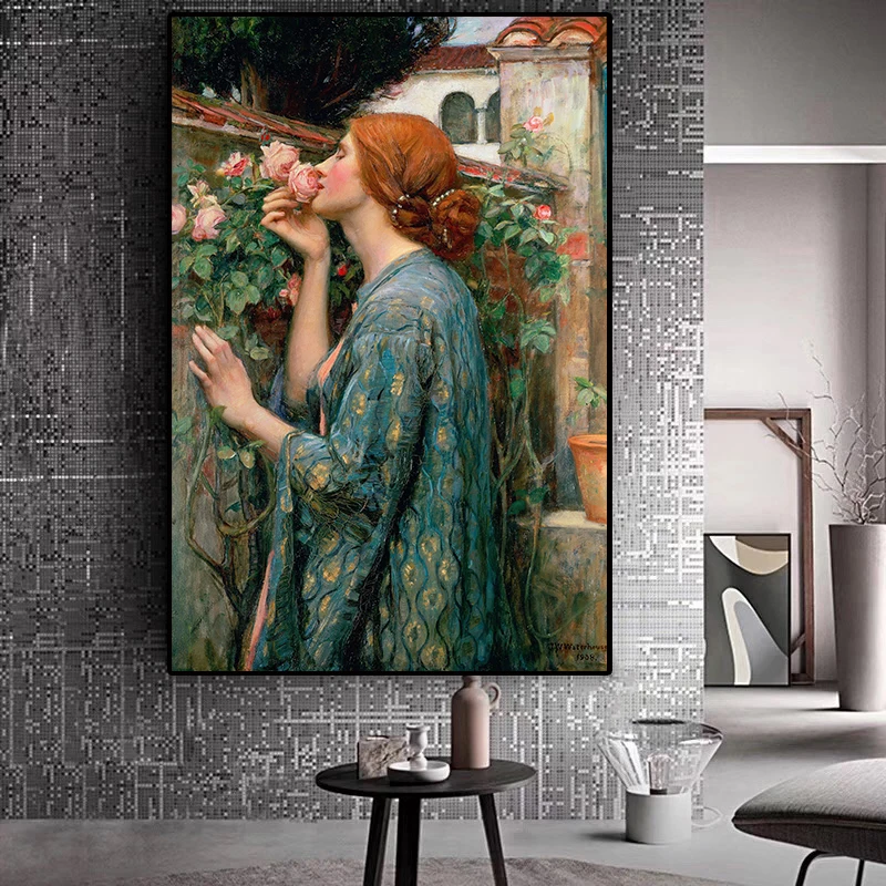 Художественный постер XINQI John William Waterhouse на холсте картина маслом Моя милая Роза