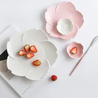 Vajilla de cerámica Sakura, vajilla rosa para cocina, platos con forma de flor para salsa de Chile, platos de plástico