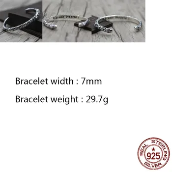 

C14 925 sterling silver bracelet personality retro simple punk hip-hop style cross letter fashion opening shape birthday gift