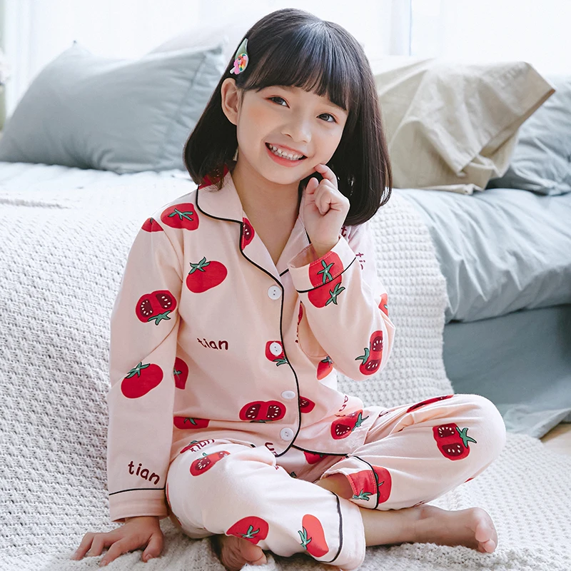 cotton nightgowns 2020 Spring Kids Homewear Long Sleeve Cartoon Pajamas Suit Fashion Printed Girls Sleepwear Cardigan Boys Casual Pyjamas Set custom pajama sets	 Sleepwear & Robes