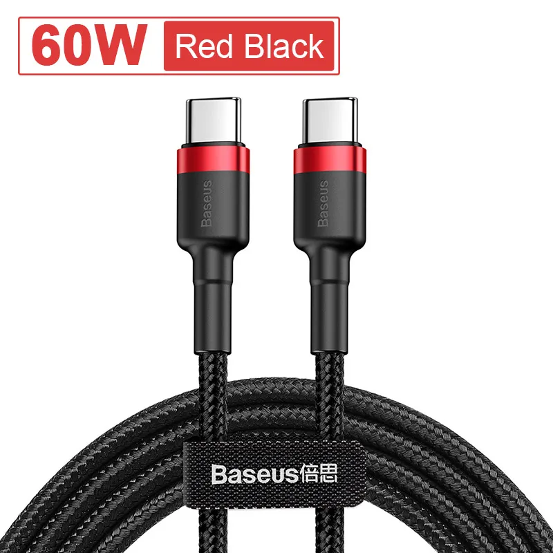 Кабель Baseus USB C к usb type C для Xiaomi Redmi Note 8 Pro Quick Charge 4,0 PD 100W быстрая зарядка для MacBook Pro зарядный кабель - Цвет: Black 60W Cable