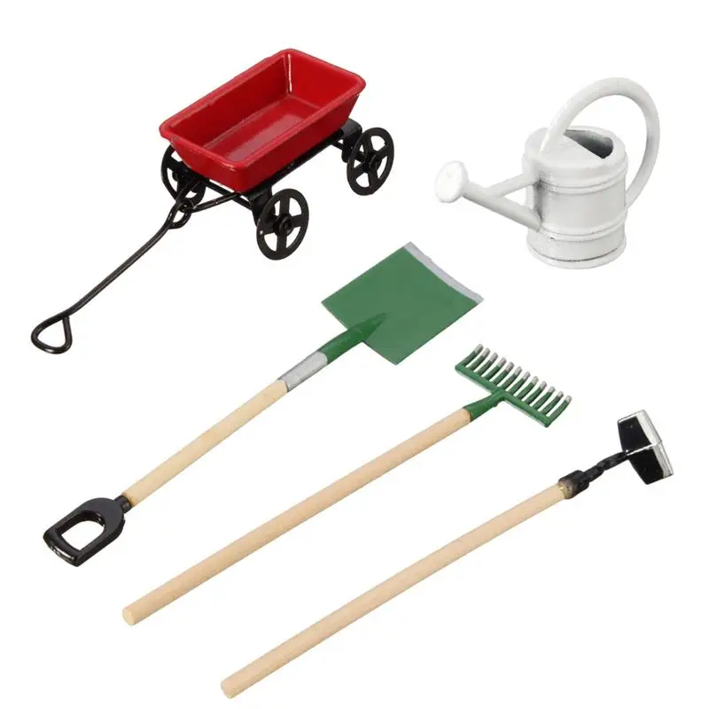 

DIY Watering Can Pulling Cart Spade Rake Garden Tools For Children Dolls House Miniatures Accessories Set