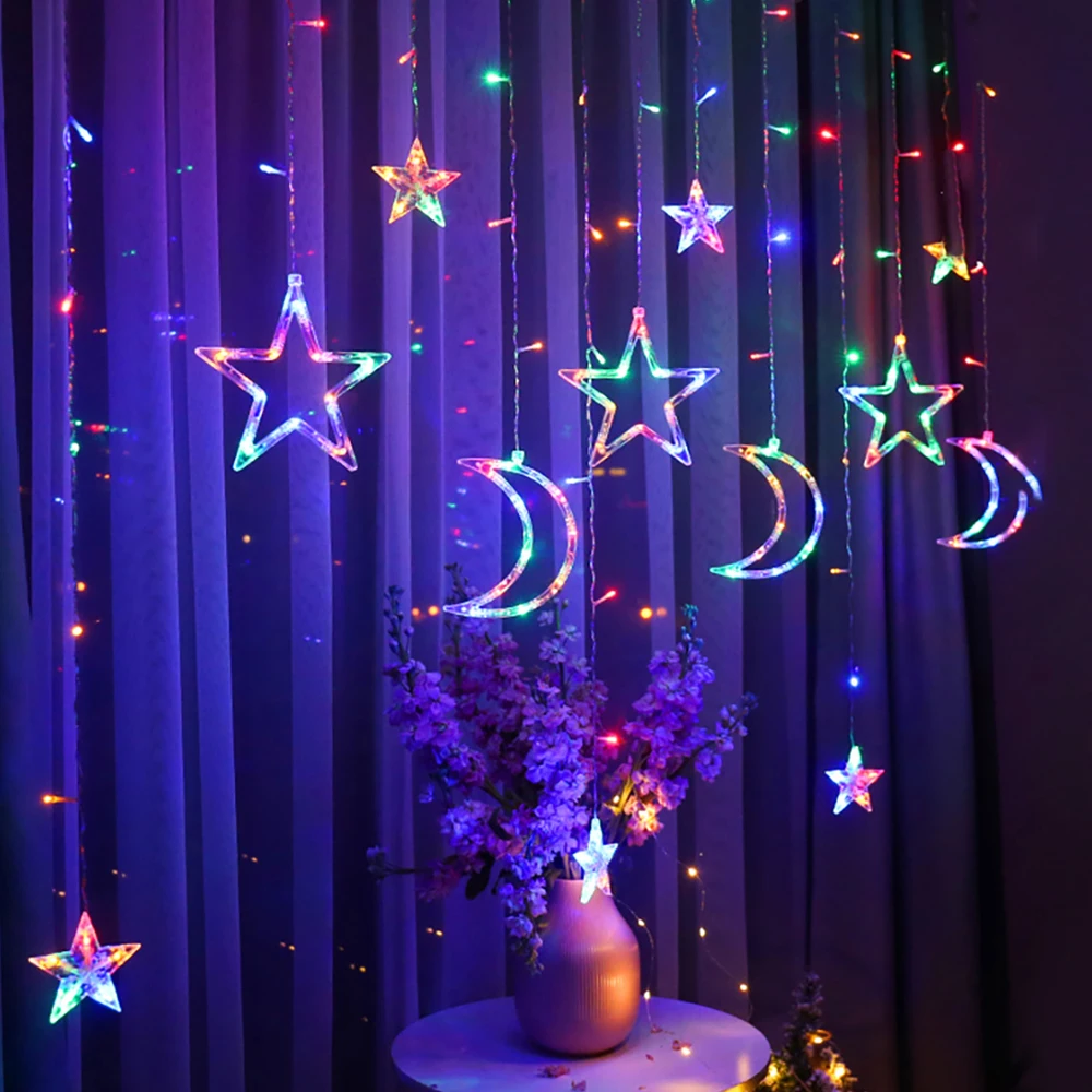 Super Bright Fairy String Light Moon Star 8 Modes Outdoor Festival Christmas Lights Decoration Moon Star Lamp String 3.5M 220V