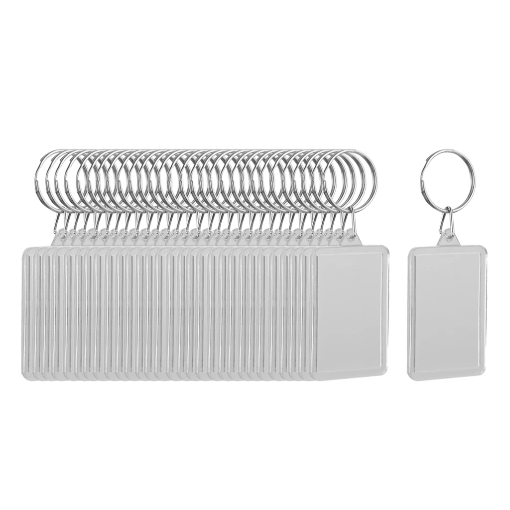 30Pcs Acrylic Rectangle Transparent Ring Keychain Blank Insert Photo Frame