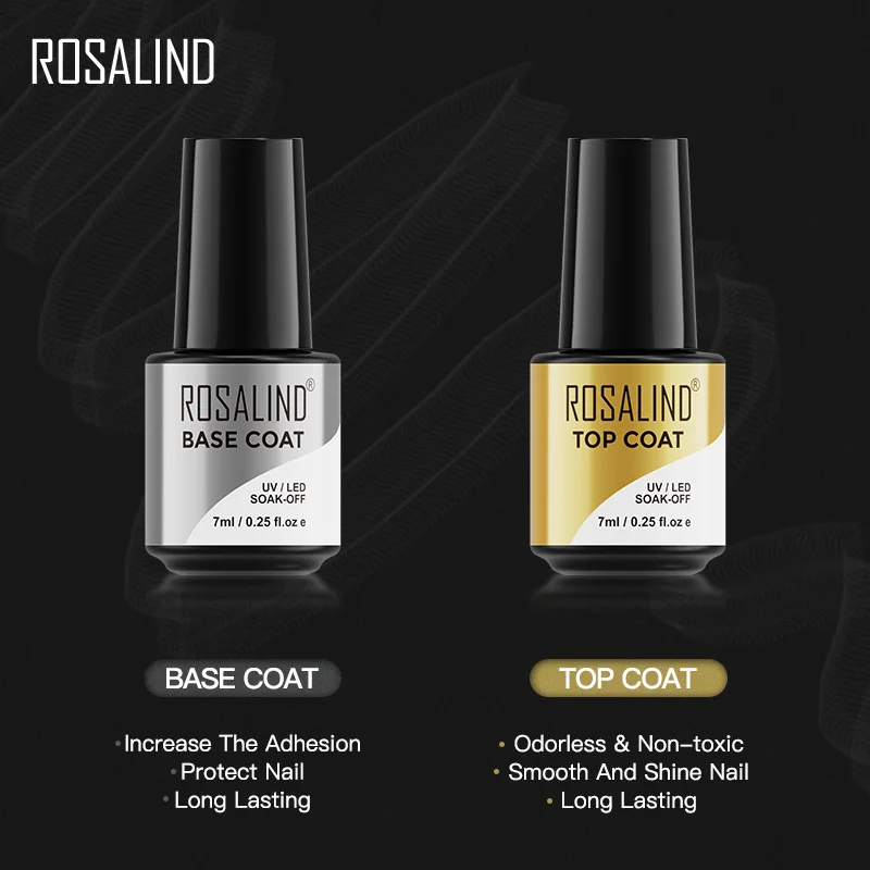 ROSALIND Gel Polish Top Coat UV Lamp Gel Soak Off Reinforce 7ml Long Lasting Nails Art Manicure Gel Lak Varnishes Primer 4
