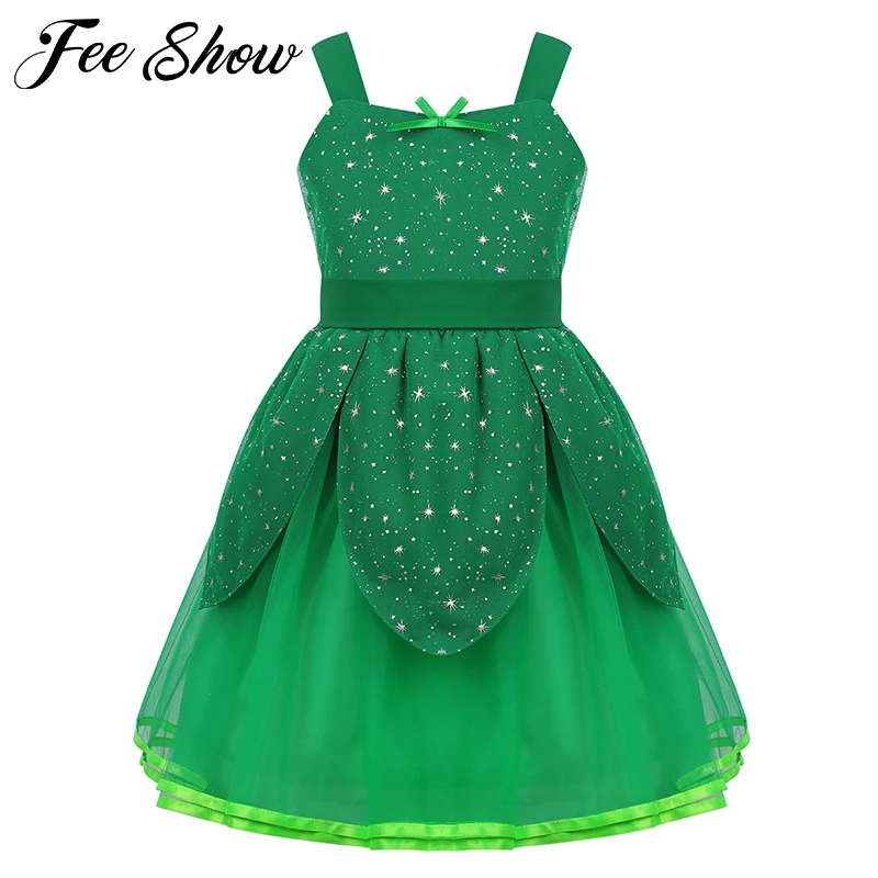 

Kids Girls Sparkly Star Lovely Sweetheart Retro Tutu Dress Green Christmas Elf Costume Children Xmas Tree Cosplay Dress