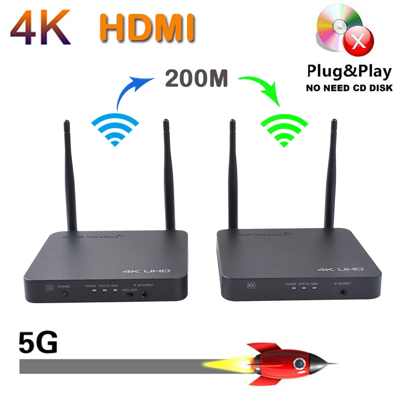 Передатчик Hdmi беспроводной приемник 4K 5GHz 200M Plug and play с ИК пультом HDMI удлинитель wifi