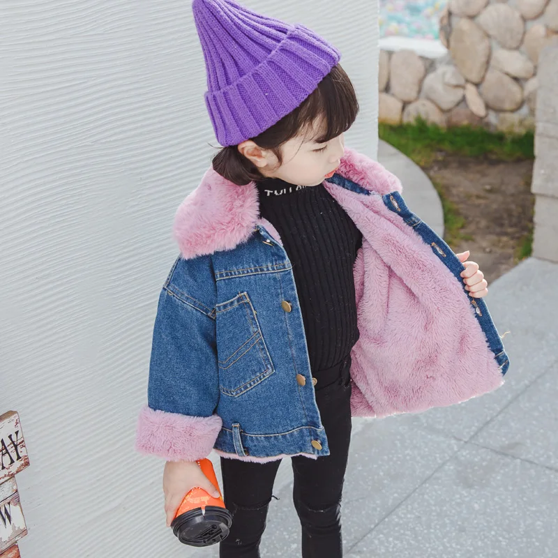 

Kids Jeans Jackets for Girls 2019 Winter Children Outerwear Jackets for Girls Fur Denim Coat Toddler Winter Jeans Clothes