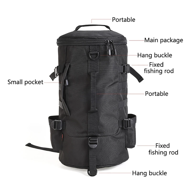 23L Fishing Tackle Rod Backpack Cylinder Single Double Shoulder Messenger Storage Bag Holder Carrier Organizer