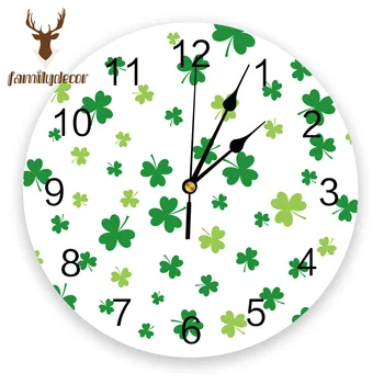 

St. Patrick'S Day Green Clover Printed PVC Wall Clock Modern Design Home Decor Bedroom Silent Oclock Watch Wall For Living Room
