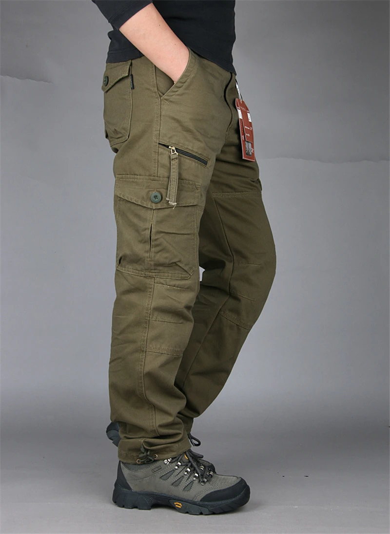 Брюки карго мужские военные Рабочие Комбинезоны свободные прямые тактические брюки мульти-карманные Мешковатые повседневные хлопковые брюки слаксы мужские - Цвет: army yellow-2