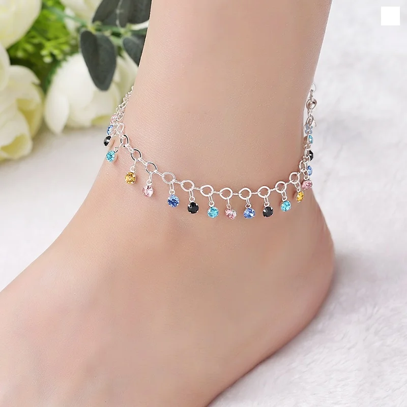 D-Silver Summer New Arrival Hot Bead Bracelet On The Leg Imitation Pearl Fashion Crystal Tassels Elastic Ankle Chain Women Leg Chain - Окраска металла: D-Silver