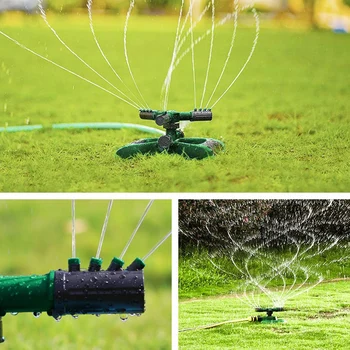 

Garden Sprinkler, Lawn Sprinkler 3 Arm with Impact Sprinkler Automatic 360 Degree Rotating, Adjustable Angle and Distance, Garde