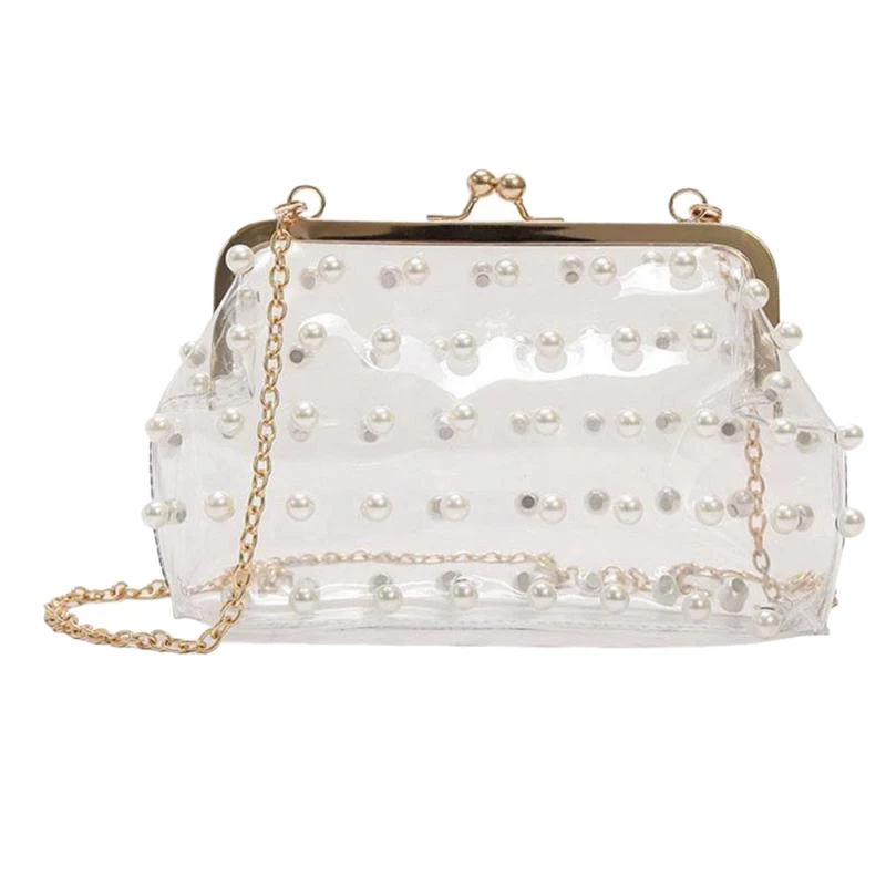 

ABZC-Fashion Evening Chain Shoulder Bag Girl Messenger Handbag New Pearls Pearls Clear Bag Pvc Transparent Crossbody Bag Women S