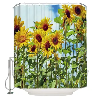 

Shower Curtain Set 72" W x 78" H Fabric Bathroom Showers, Stalls and Bathtubs, Machine Washable - Sunflower Curtain Decor