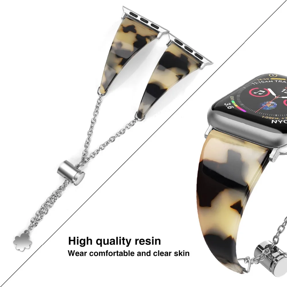 Ювелирные изделия Смола ремни для Apple Watch Band 5 4 3 2 1 браслеты для iWatch 38 мм 44 мм 42 мм 40 мм ремешок металлический Регулируемый Женский