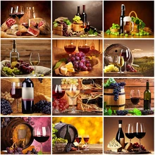 

Full Round Square 5D Diamond Painting Wine Cross Stitch Diamond Embroidery Grape Picture Of Rhinestones Kitchen Home Decoration