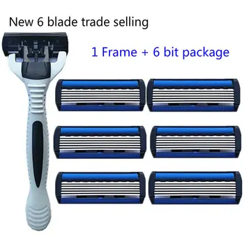 

6 Layer Razor Blade Set With Holder Stainless Steel Portable Home Bathroom Safe Beard Remove Manual Useful Efficient Replacement