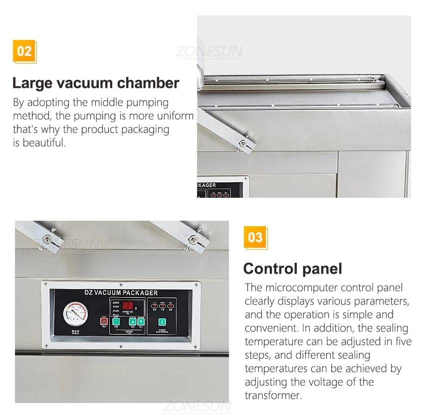 ZONESUN Automatic Double Chamber Vacuum Packaging Machine Food Sealers