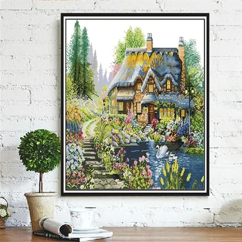 

75 x 61cm 11CT 3 Strands Printing hand Cross Stitch Embroidery Kit DIY Decorative Cross-stitch Kit gifts new 2020 - Forest House