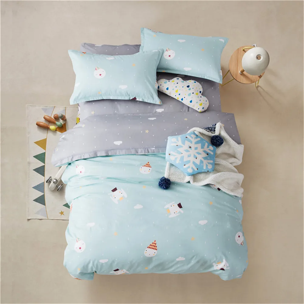 

2019 Brief Light Green Snowman Bedlinens Twin Queen Size Bedding Set Egyptian Cotton Duvet Cover Set Bed Cover Pillowcases
