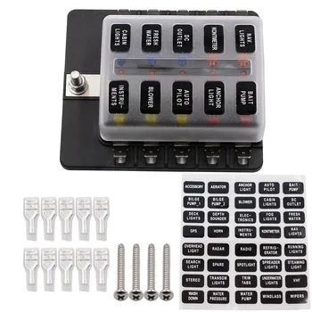 

PC Terminal Block Car Touring Car 1 In 10 Out Fuse Box with LED Light 12-32V with LED Indicator