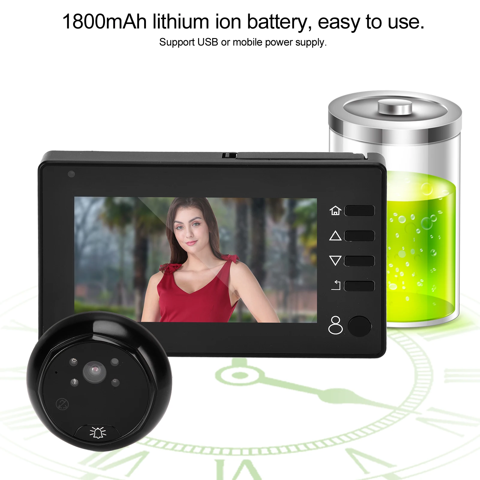 4.3in Door Peephole Viewer Video Doorbell TFT LCD Display Infrared Night Vision Motion Detection for Home Security