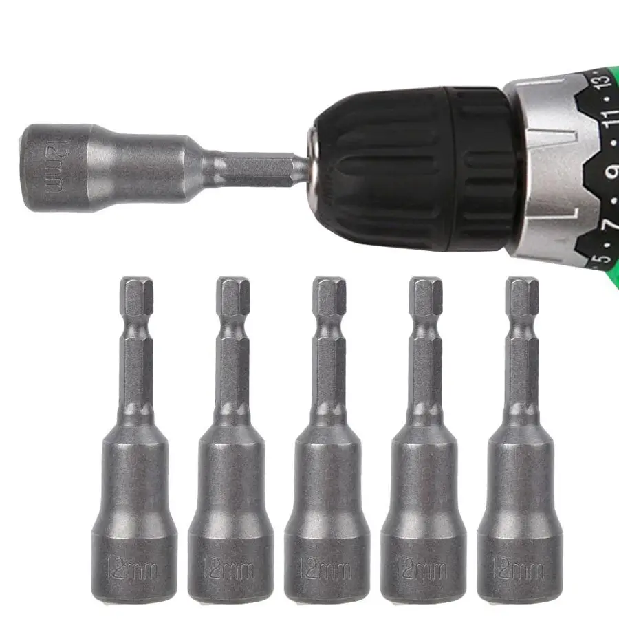 

5Pcs 12mm Magnetic Hex Socket Tool Steel Electric Screwdriver Magnetic Drill Bit Adapter