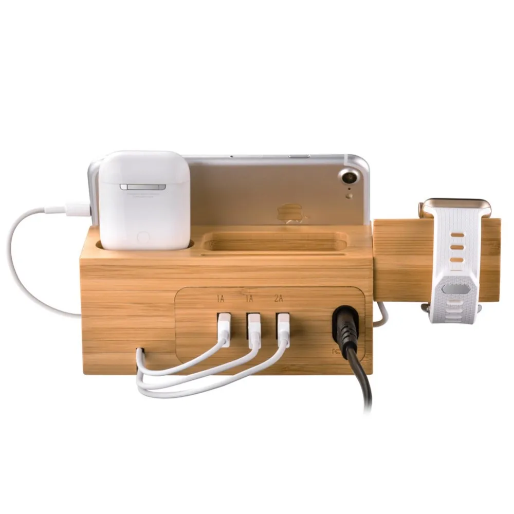 Бамбуковая деревянная зарядная станция для Apple Watch, зарядная док-станция, зарядная подставка, держатель для iPhone 6, 8 X, док-станция, подставка, держатель