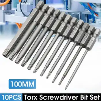 

10 Pcs/Set 100mm Screwdriver Bit Set Security Tamper Proof Screwdriver Drill Screw Bits Flat Head 1/4 Inch Hex Driver Bits Set
