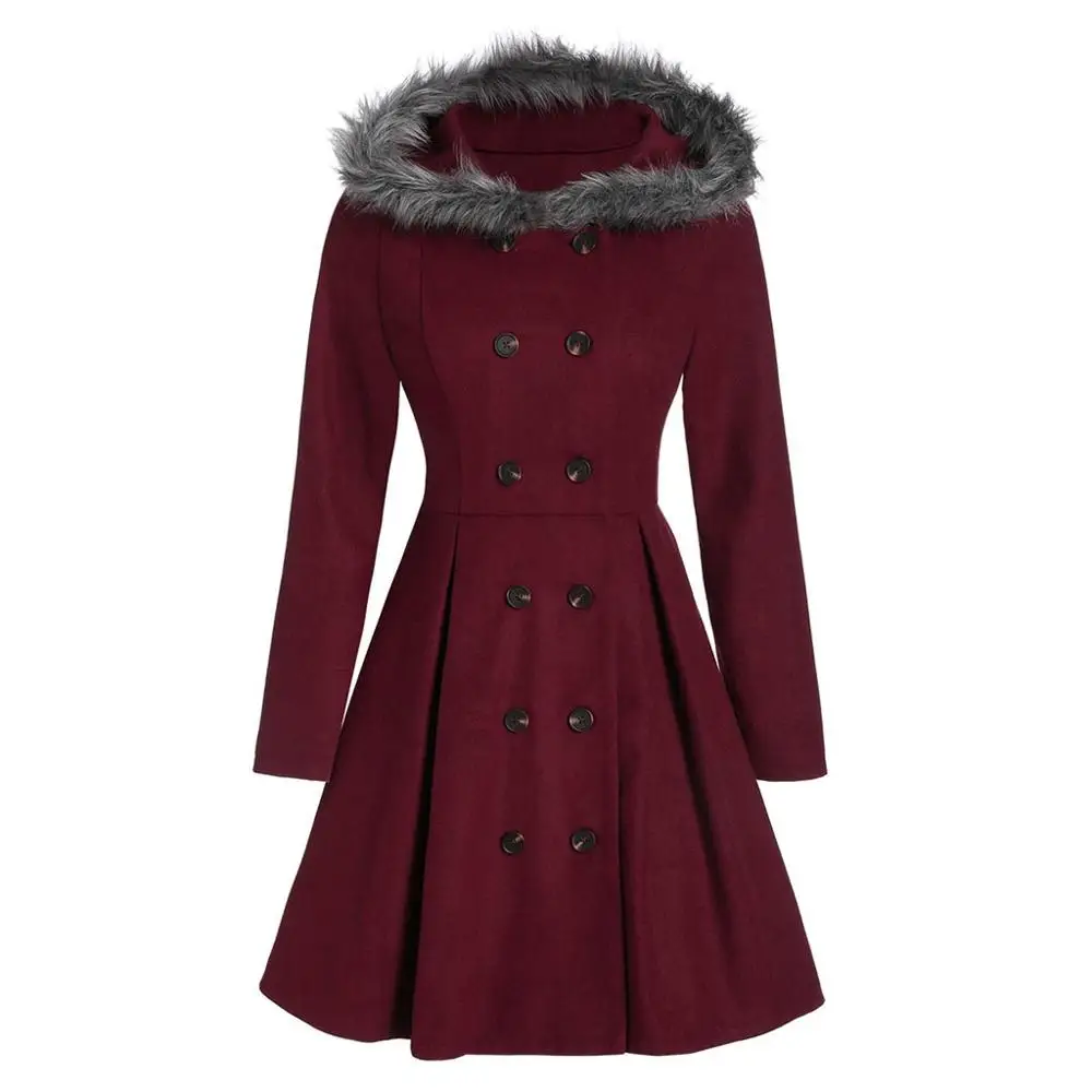 Autumn Winter Overcoat Women Princess Swing Hooded