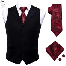 Oi tie luxo de seda dos homens terno coletes preto simples jacquard colete colete masculino ouro vermelho roxo laço hanky abotoaduras conjunto para presente masculino