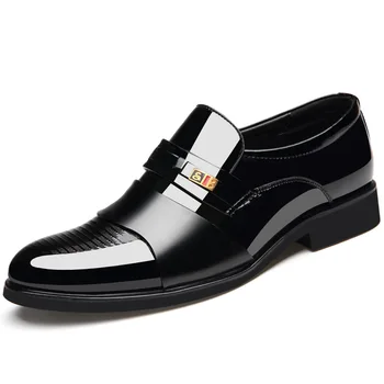 

Luxury Brand PU Leather Fashion Men Business Dress Loafers Pointed Toe Black Shoes Oxford Breathable Formal Wedding Shoes 2020